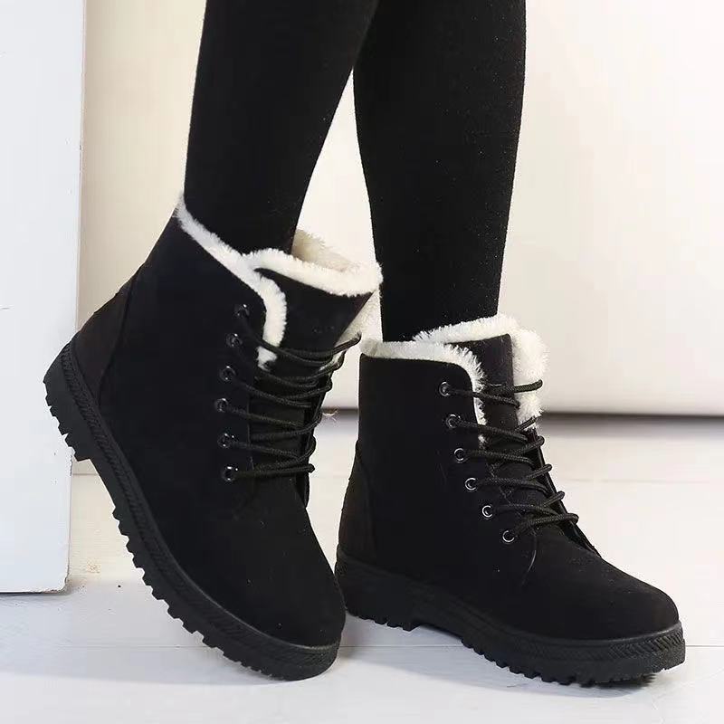 Dameslaarzen winter warme sneeuwlaarzen dames laarzen mujer veter enkellaarsjes met bont dames winter damesschoenen zwart  nm01