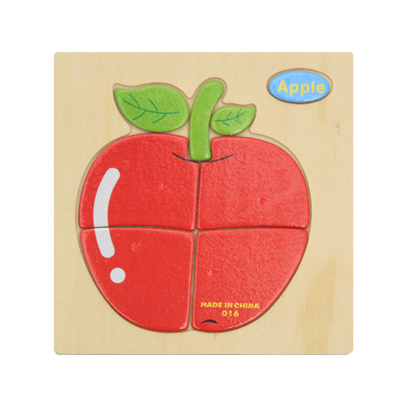 Mini Size 15*15CM Kids Toy Wood Puzzle Wooden 3D Puzzle Jigsaw for Children Baby Cartoon Animal/Traffic Puzzles Educational Toy: apple