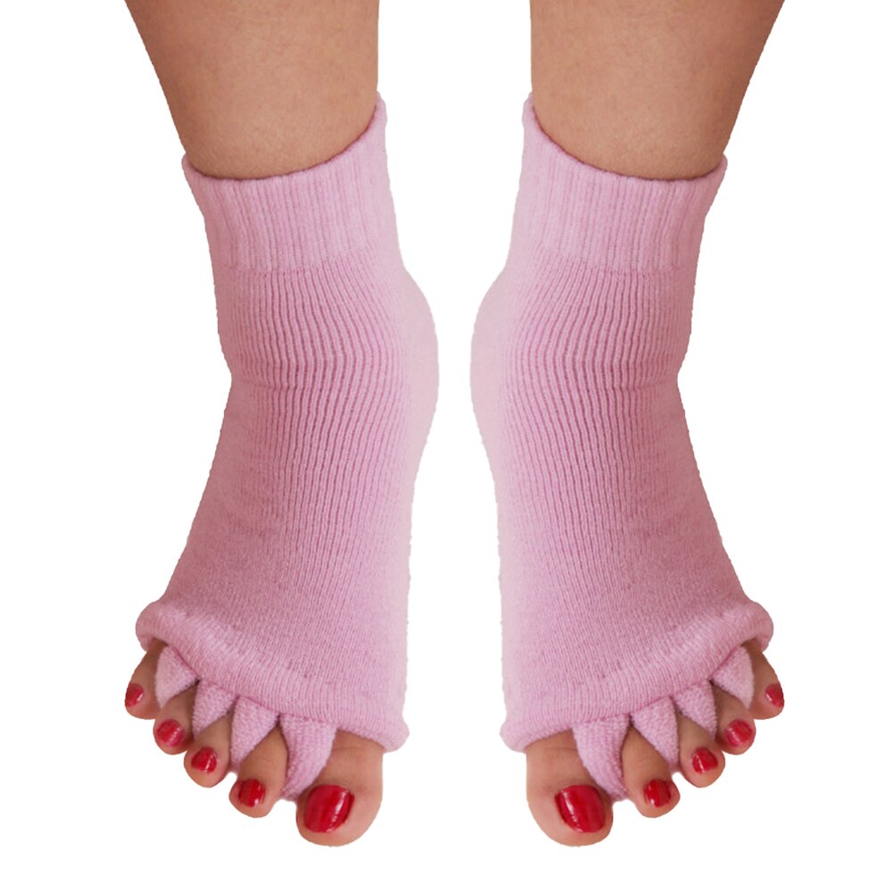 Men Women Yoga Gym Middle Tube Foot Alignment Pain Relief Casual Daily Toe Separator Socks Cotton Blend Warm Winter Stretchy: Pink