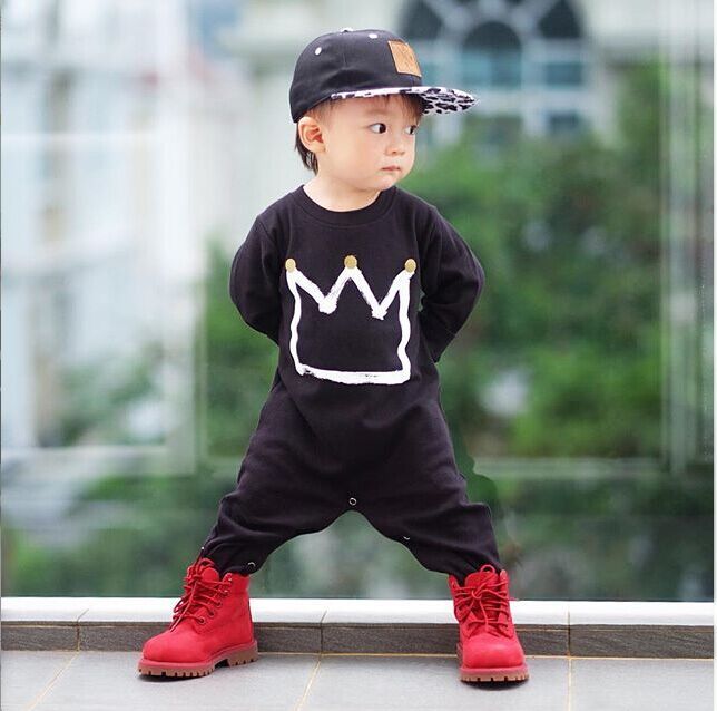 baby boys clothes style romper long sleeve rompers crown printed jumsuit