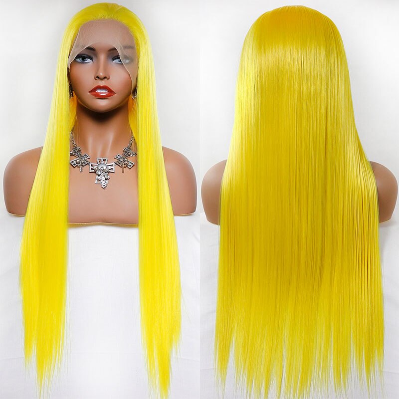 Bombshell Synthetic Hair Lace Front Wig Bright Yellow Color Silky Straight Heat Resistant Fiber Hair Free Parting For Women Wigs