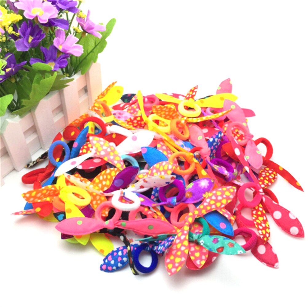 20 Stks/partij Konijn Oren Haarband Kinderen Kids Haaraccessoires Scrunchies Elastische Haarband Voor Vrouwen Meisje Rubber Band