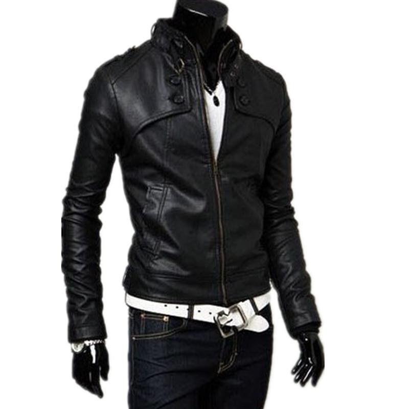 Motorcykel smal pu konstläderjackor herr dj jackor herr jaqueta de couro masculina herr skinnjackor nitar: Svart / S