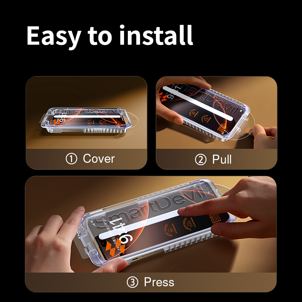 SmartDevil Protector de pantalla de cabina sin polvo para iPhone 16ProMax 16 15 HD Película de vidrio templado de privacidad con herramienta de fácil instalación