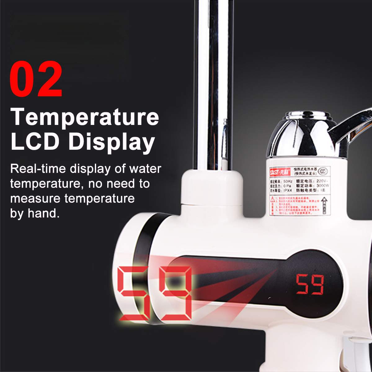 3000W Temperature Display Instant Water Tap Tankless Electric Faucet Kitchen Instant Faucet Water Heater Water Heating