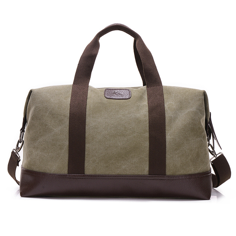 Vintage lærredstasker til mænd rejser håndbagage tasker weekend overnatning tasker stor udendørs opbevaring taske stor kapacitet duffle taske: Militærgrøn