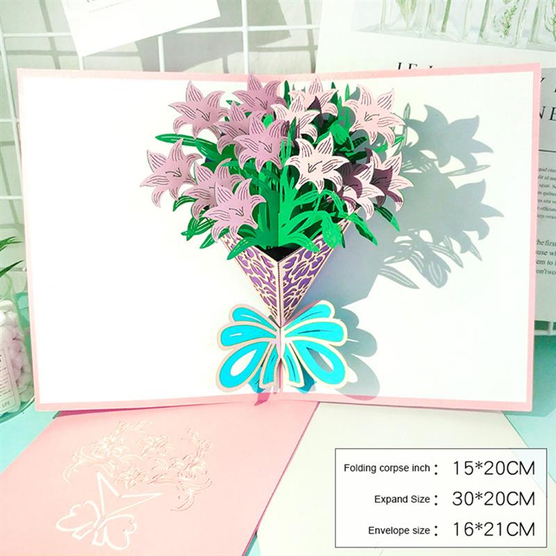 Pop Up Card 3D Greetings Card Handmade Bouquet Birthday Anniversaries Flower Thank You Card for Wife Moms