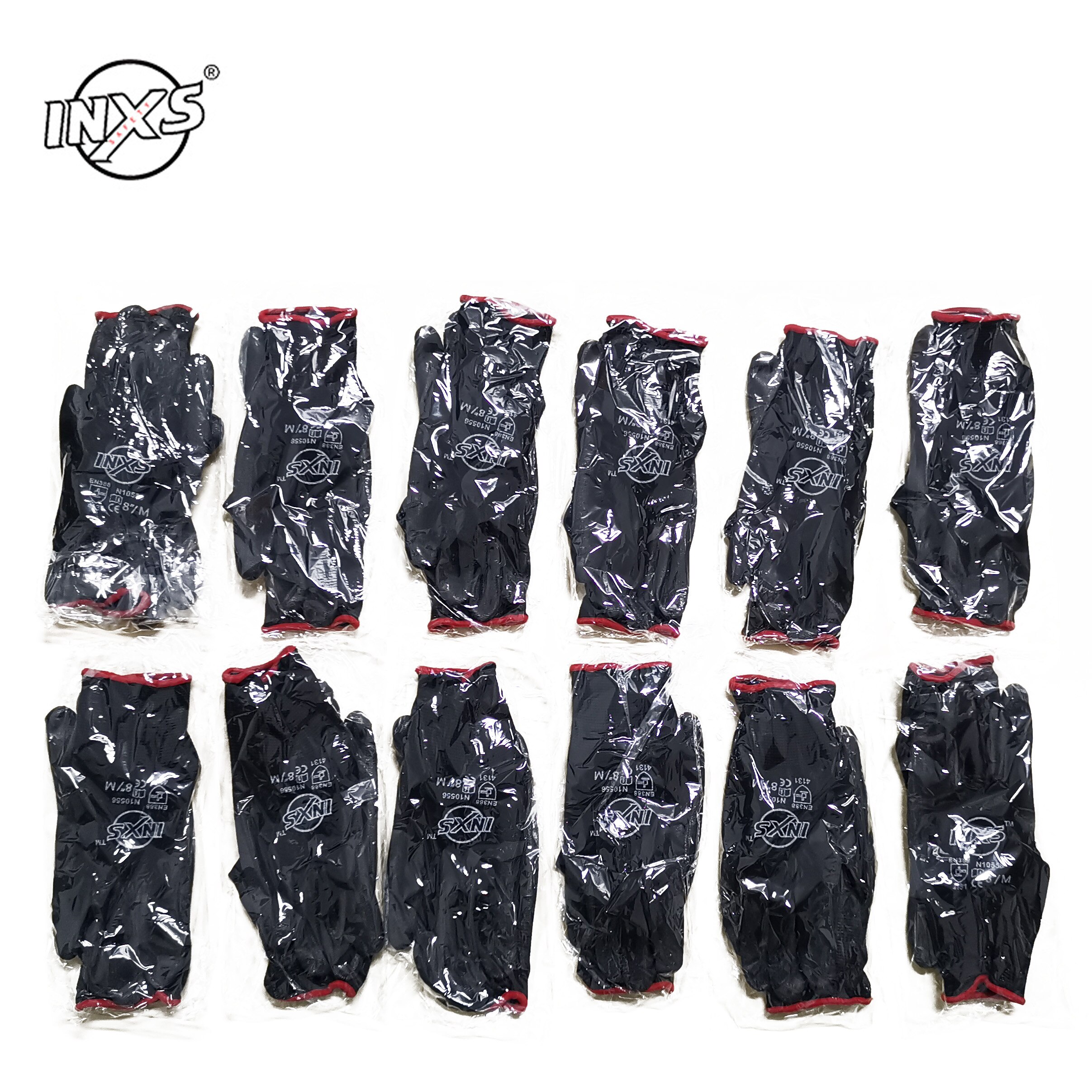 INXS 12 paires Polyester Nylon PU revêtement sécurité travail gants pour constructeurs pêche jardin travail anti-dérapant gants de