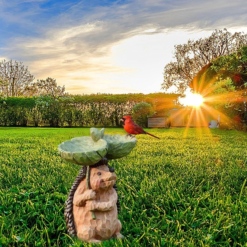 Outdoor Hedgehog Bird Bath Bowl Resin Pedestal Decoration For Yard Garden Base Feeder Wonderful Outside Decor Best