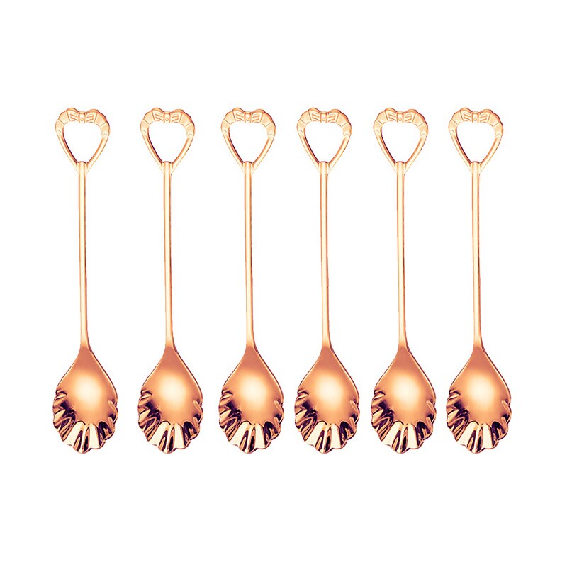 6pcs Shell Shape Spoon Fork Set Gold Stainless Steel Luxury Dinnerware Cake Afternoon Tea Dessert Tableware Silverware Kitchen: rose gold spoon