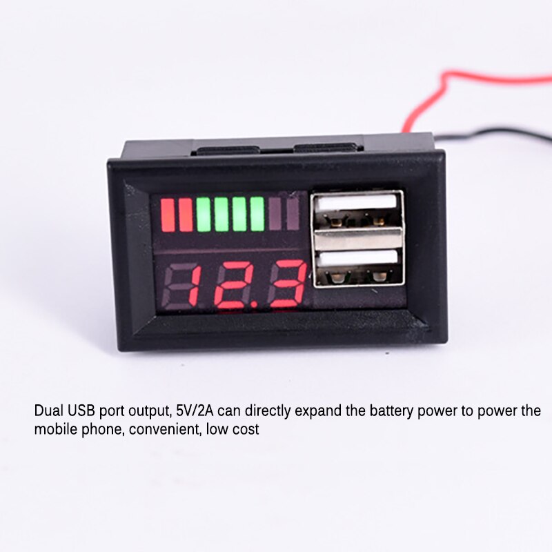 Mini Voltage Meter Battery Tester Panel LED Digital Display Voltmeter for DC 12V Cars Motorcycles Vehicles Dual USB 5V2A Output