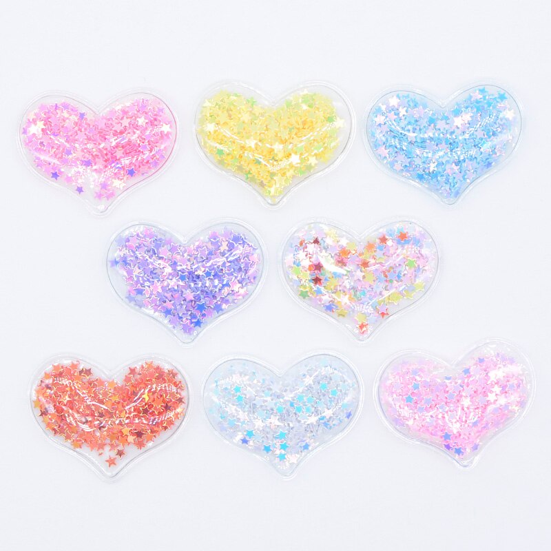 32Pcs 38*30mm Bling Hart Transparante Plastic Vulling Sequin Applicaties voor DIY Hoofddeksels Haar Clips Boog Accessoires patches L06: Mixed