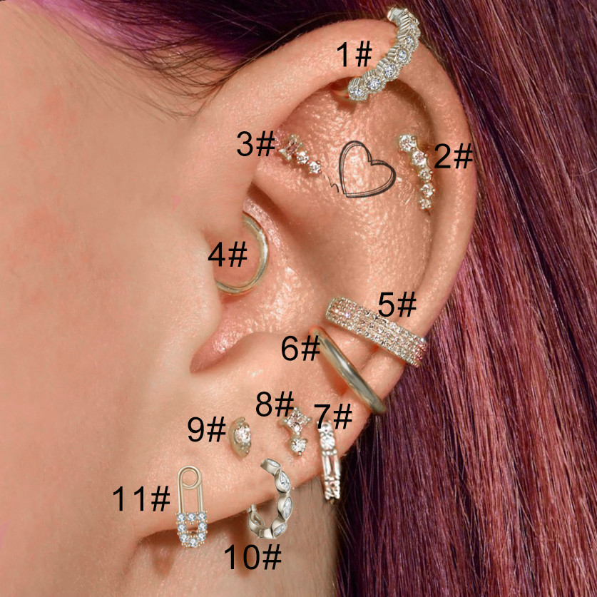 1pc Crystal Delicate Helix Tragus Ear Cartilage Piercing Women's Earrings Daith Screw Stud Earing on Ear Y2k Jewelry: green / Light Yellow Gold Color