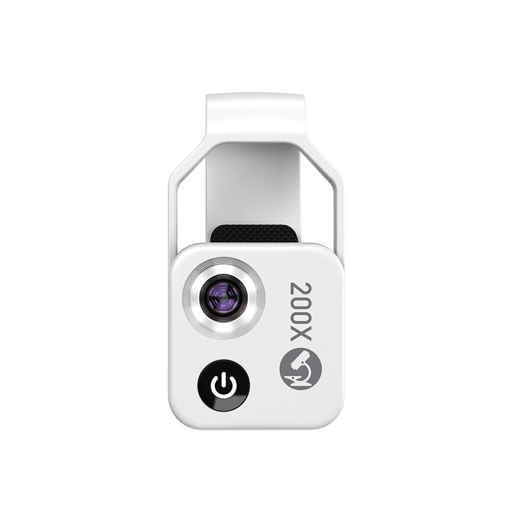Lupa de microscopio Universal para teléfono móvil, instrumento LED CPL, lente Macro, Zoom óptico con Micro Clip de cámara, 200X: White