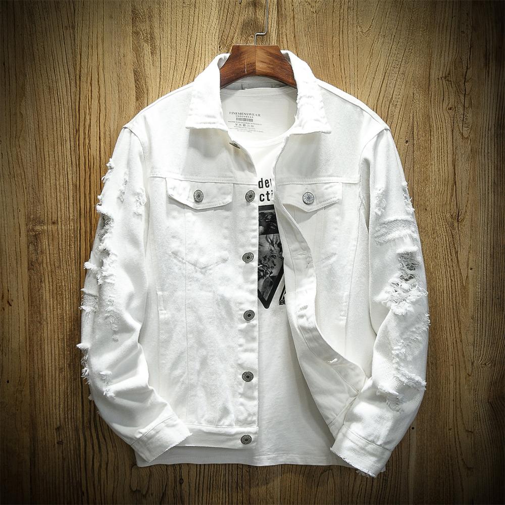 Lente Herfst Mannen Jean Jacket Slim Fit Katoenen Denim Jacket Rood Wit Zwart Ripped Gat Jean Jassen Mannen uitloper Plus Size