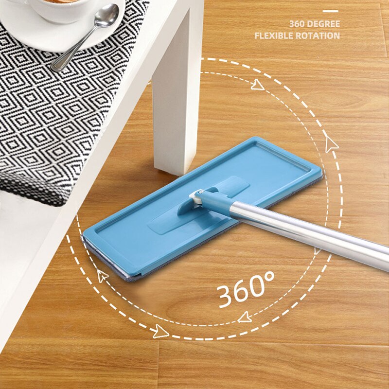 Squeeze Mop Bucket Wringer Set Flat Floor Mop Cleaning Wet Dry Upgraded Self-Balanced Easy Press 6 Washable Microfiber Mops Rags