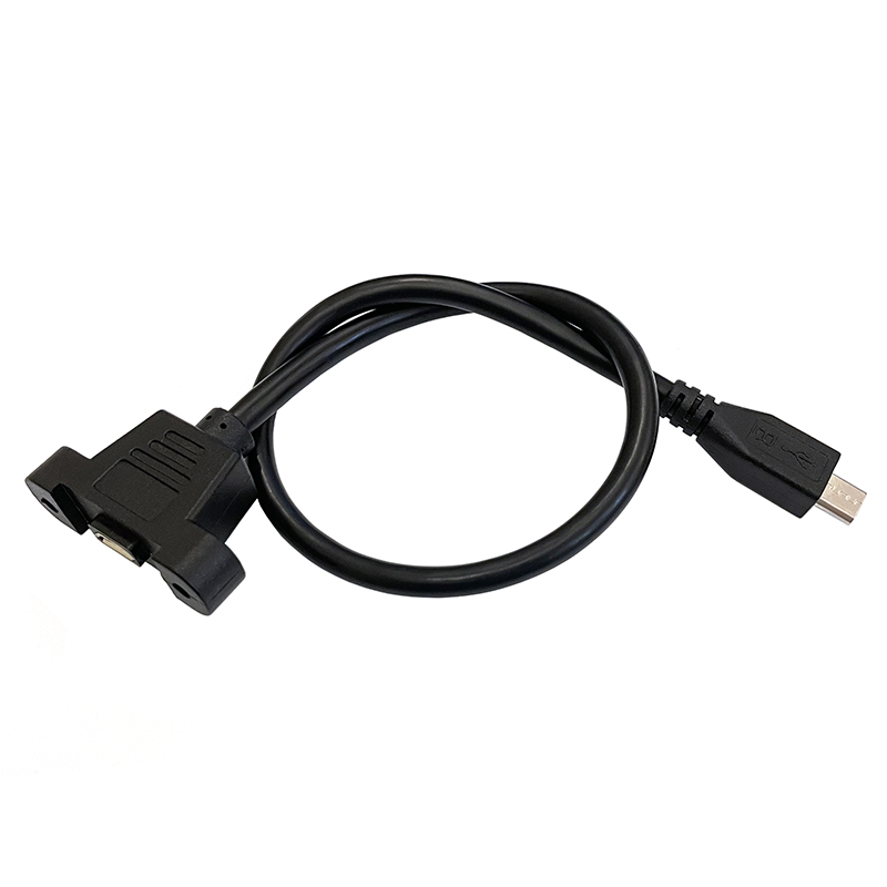 30 cm Micro-USB, 5-polig, 90-Grad-USB 2.0-Stecker auf Micro-Buchse, Verlängerungskabel, Rastermaß 27 mm, mit Schrauben, Loch für Schalttafelmontage