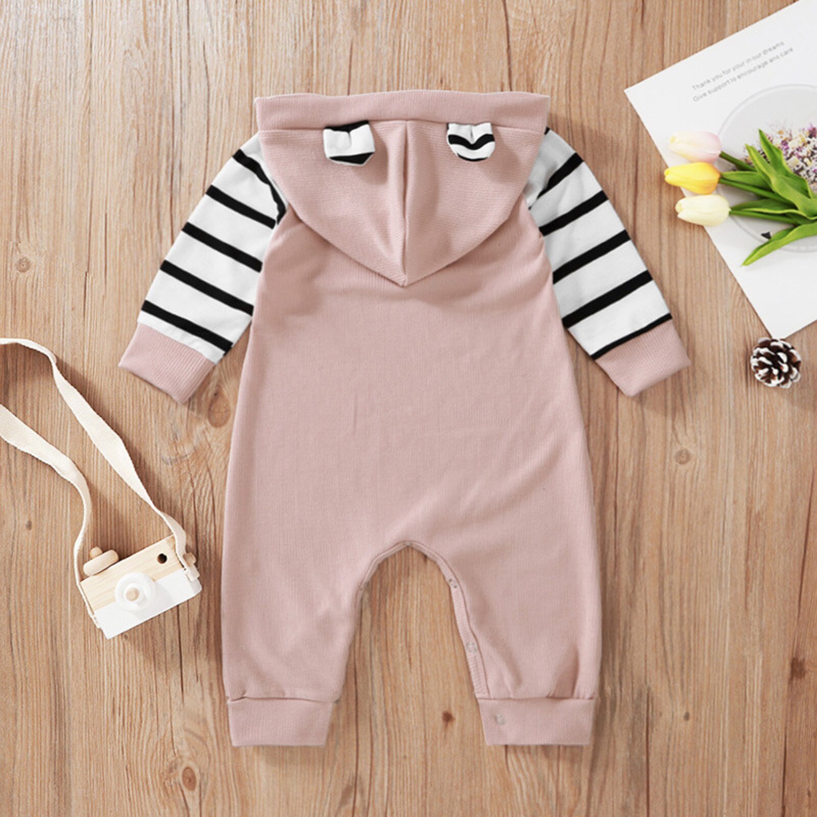 Pasgeboren Baby Baby Jongens Meisjes Soild Streep Beer Oren Romper Jumpsuit Outfits Mode Baby Jongens Meisjes Kleding Комбинезон