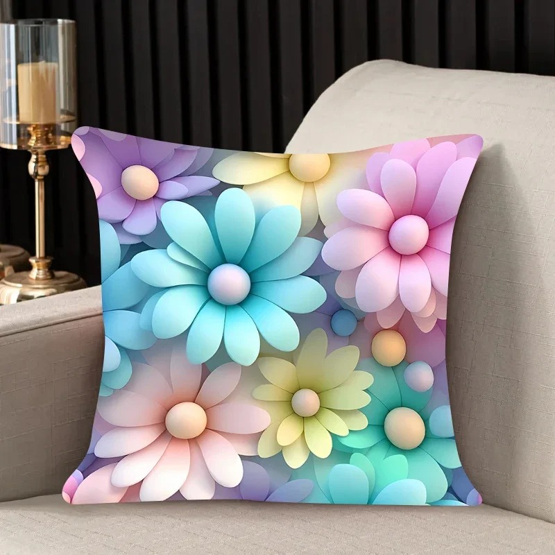 Hermosa funda de almohada con estampado de flores, funda de almohada cuadrada para sofá de coche y cojín de oficina: Ver abajo las descripciones de los tamaños / Rojo