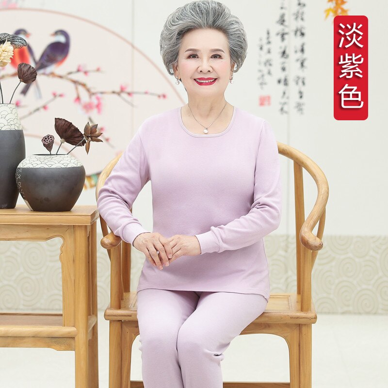 Women's Thermal Underwear Set - 2PC Long Johns - High-Rise Solid Organic Cotton - Plus Size: light purple / XXL