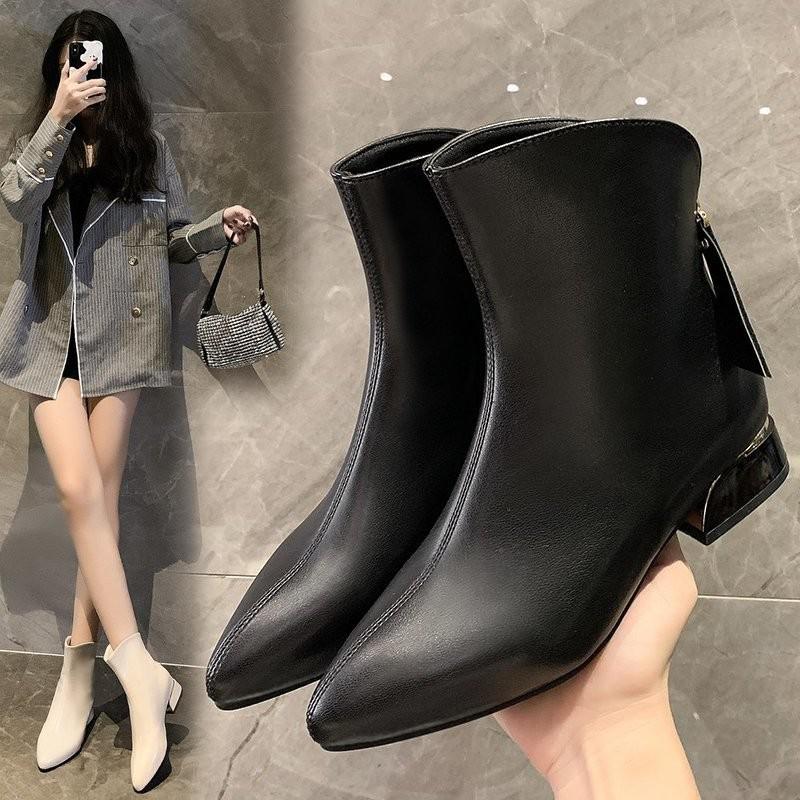 Vierkante Hakken Chelsea Puntige Enkel Winter Laarzen Pluche Vrouw Lederen Sneeuw Bottes Terug Rits Cowgirls Groene Booties: Black / 36