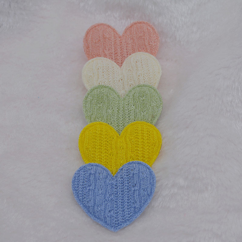 40Pcs/LOT 4.8*4.2CM Crochet Heart Padded Appliques For DIY Handmade Children Hair Clip Accessories Patches