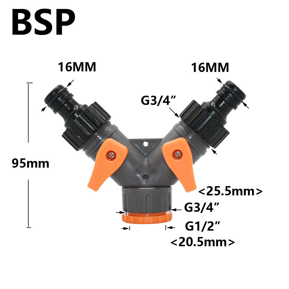 Garden Tap Water Splitter 1/2" 3/4" Female Thread 2-Way Garden Hose Y Type Watering Adjustable Switch Water Controller Valve: Gold
