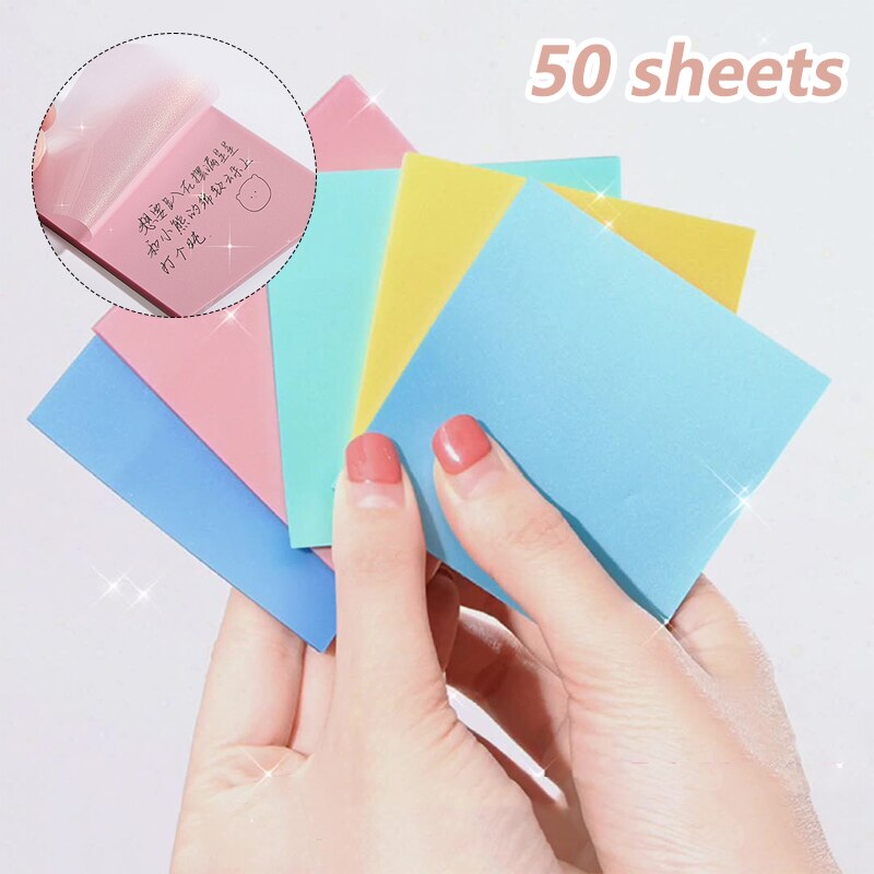 50 Sheets Transparent Sticky Note Pads Waterproof Adhesive Memo Notepad School Office Supplies Stationery