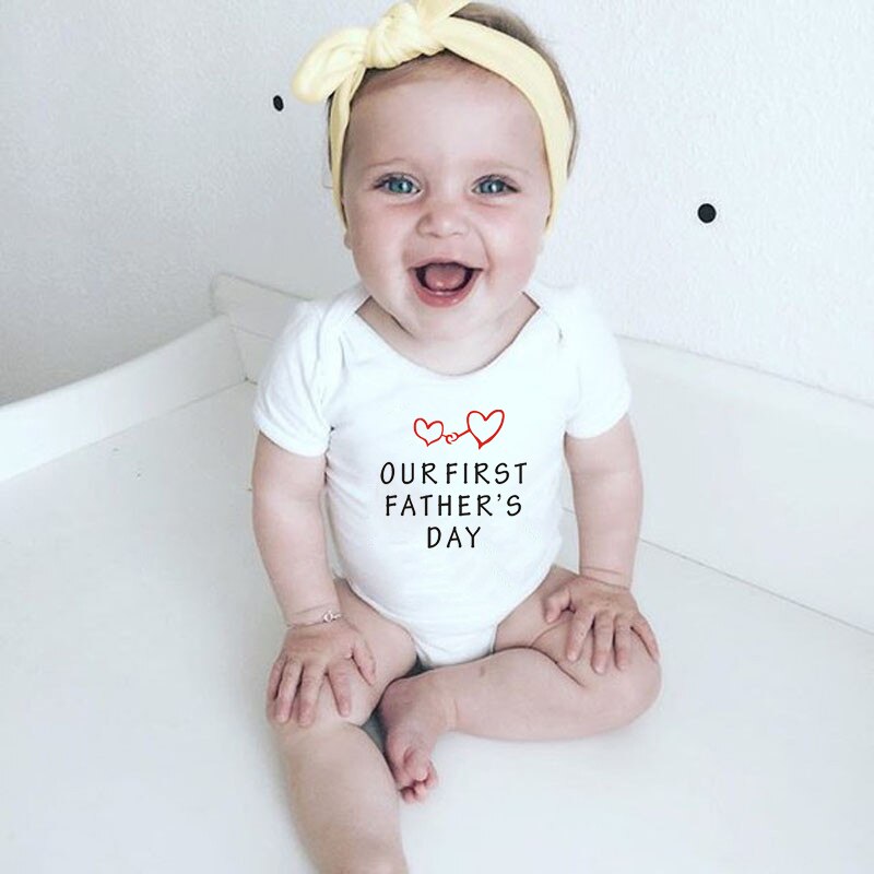 Our First Father's Day Funny Baby Bodysuit Cotton Girls Boys Clothes Short Sleeve Romper Baby Jumpsuit Newborn Baby Clothing