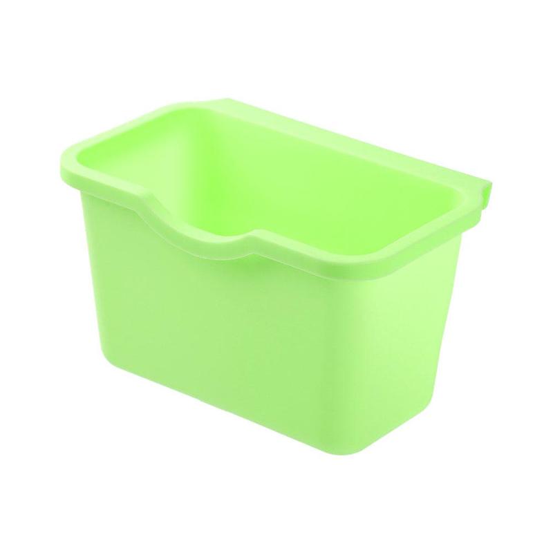 1Pc Hanging Trash Can Kitchen Cabinet Door Plastic Basket Hanging Trash Waste Dump Bin Desktop Storage Garbage Storage Box: green