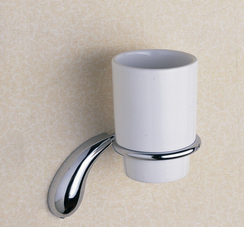 Krom badeværelse hardware sæt messing bruser sæbedispenser håndklæde ring bar morgenkåbe kroge bøjle vægmonteret toilet børste papirholder: Enkelt kopholder