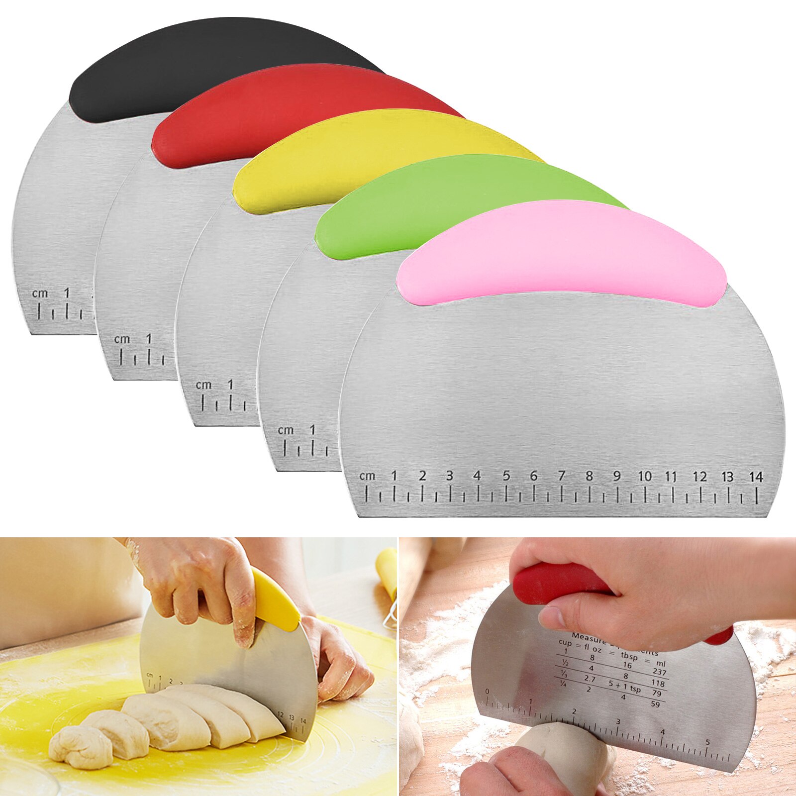 Kitchen Dough Scraper with Scale Stainless Steel Flour Dough Pizza Scraper Baking Utensils Pastry Spatula Baking Tools