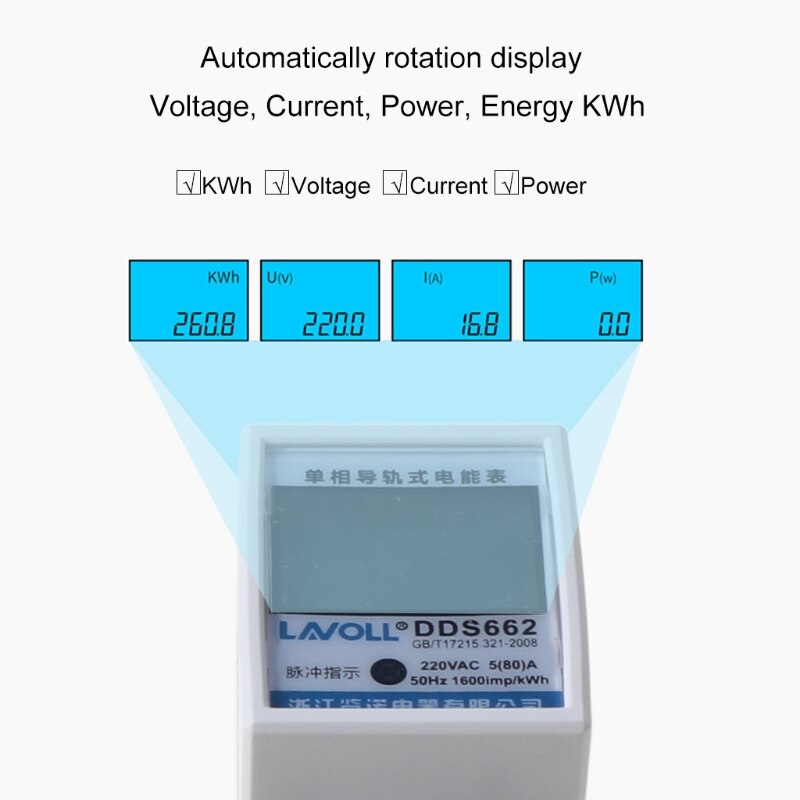 LCD Digital Power Consumption Meter Single Phase Energy Meter Watt kWh 230V AC