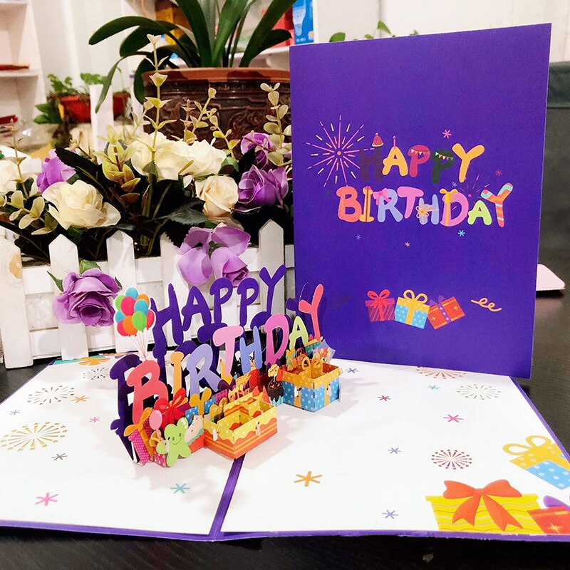 3D Pop UP Happy Birthday Cards Invitation Cake Greeting Card Business Kids Tourist Postcard for Friend Dad Mom: Default Title