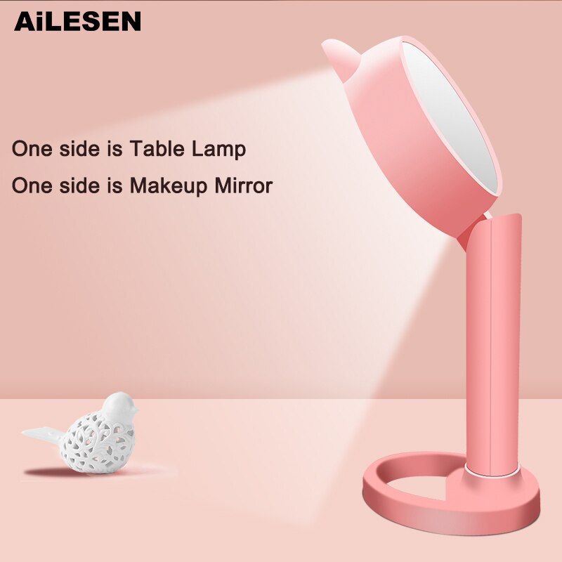 AiLESEN Cute Cat Ears Makeup Mirror And Table Desktop Lamp Third gear light adjustable Multi-function makeup mirror