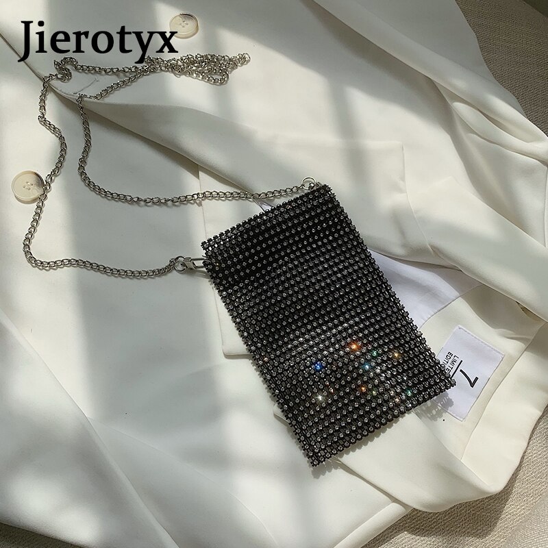 JIEROTYX Super Flash Women Shoulder Bag Full Diamonds Lady Crossbody Bag Chain Diagonal Handbag Mobile Phone Lady mini Bag