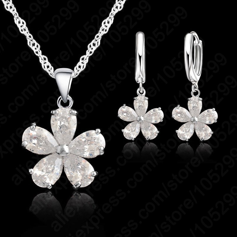 Conjunto de joias de prata esterlina 925, mais novo conjunto de joias para casamento, colar, brinco, joias, zircônia cúbica