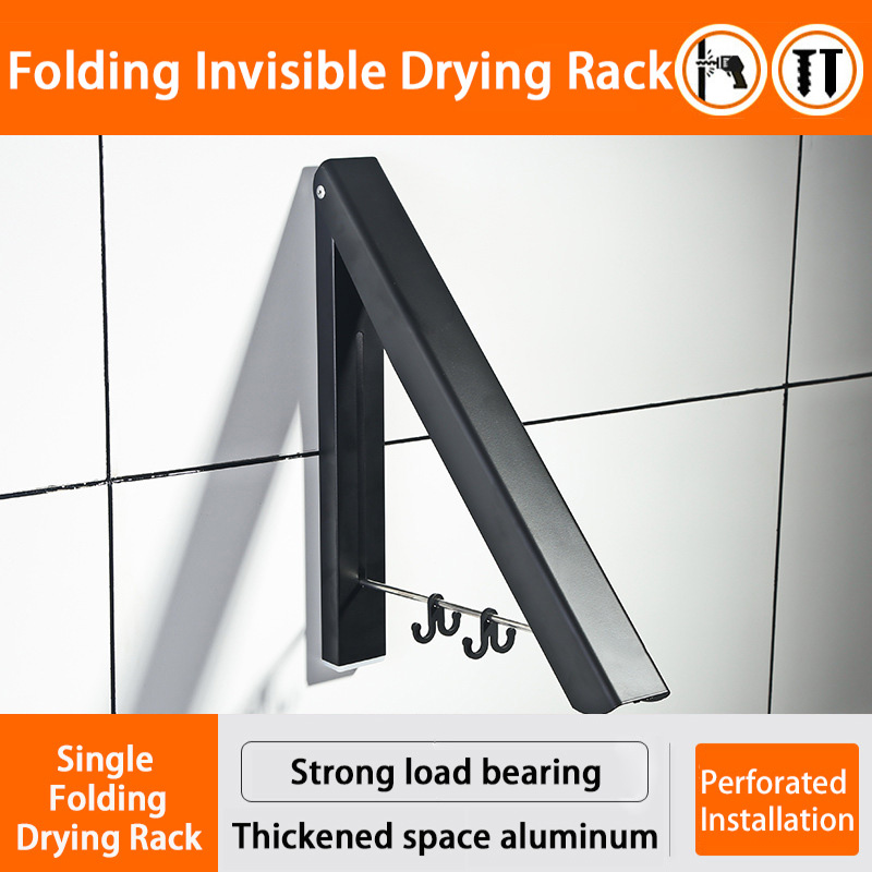 Colgador de ropa de pared portátil, tendedero plegable para exterior, telescópico para ropa, caballo, tendedero, balcón, gancho, varillas de riel: nailing Black one