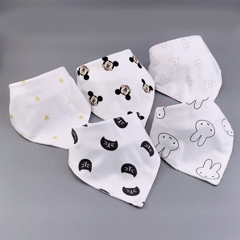 Bandand-bavoirs en coton, ensemble de bavettes en coton, en Triangle, Double couche, 5 pièces/paquet, d'anniversaire pour bébé
