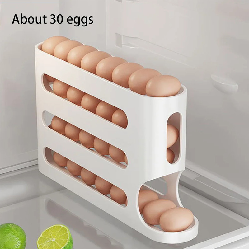 Automatic Roll-out Egg Storage Device Household Refrigerator Side Door Storage Box Egg Box Kitchen 4 Layer Can Hold 30 Eggs Rack: black