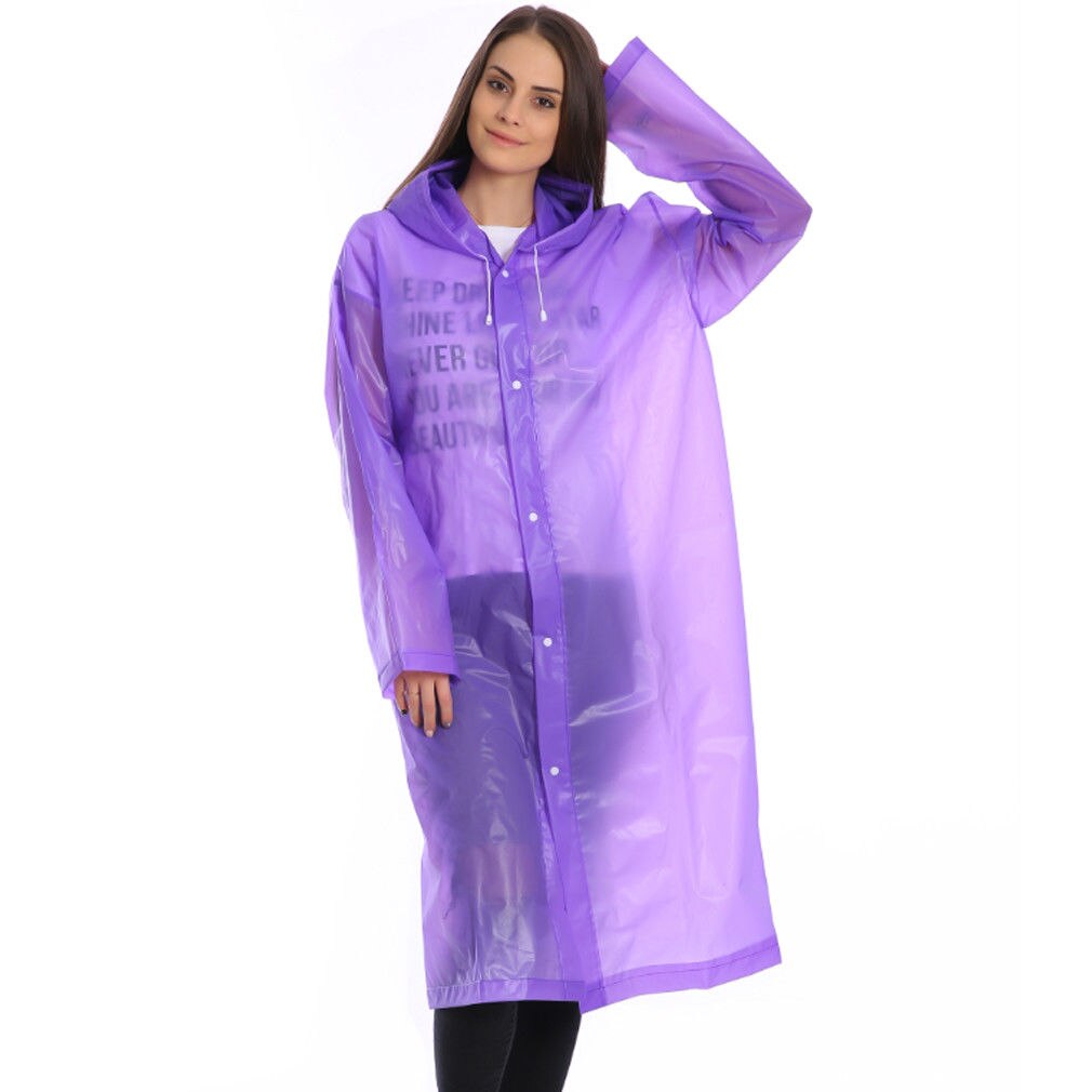 Kvinder mænd eva gennemsigtig regnfrakke bærbar udendørs rejse regntøj vandtæt camping hætteklædte ponchoer plast regntæppe: Lilla