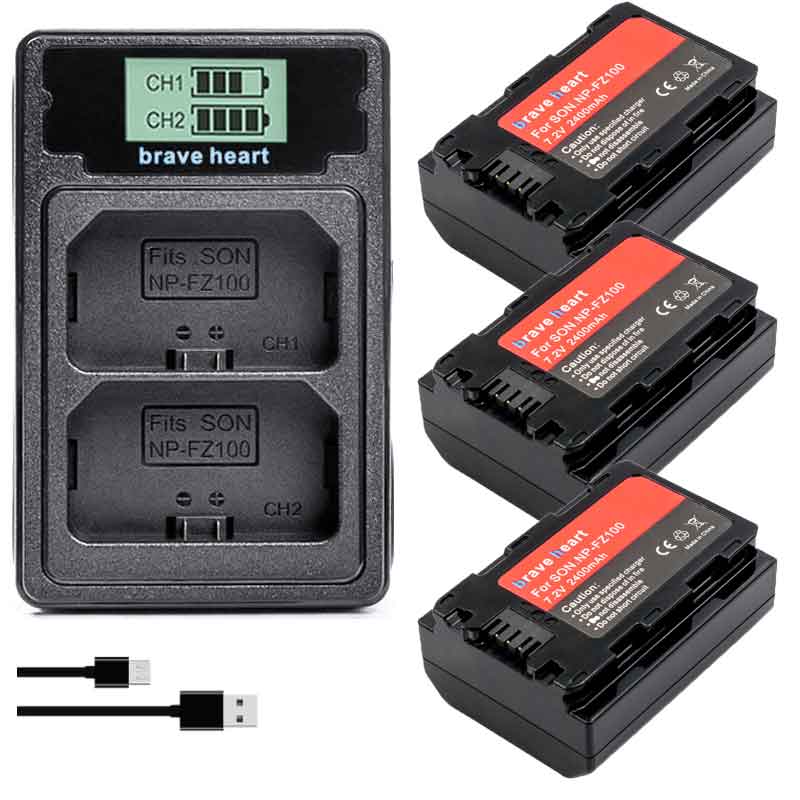 Batterie NPFZ100 avec écran LCD et double chargeur USB, pour Sony Alpha A7III A7R III A9 Alpha 9 A7R3 A6600, NP-FZ100