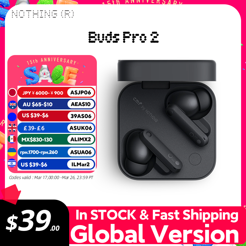 Globalna wersja CMF firmy Nothing Buds Pro 2 50 dB hybrydowa aktywna redukcja szumów 6 MICS IP55 Bluetooth 5.3