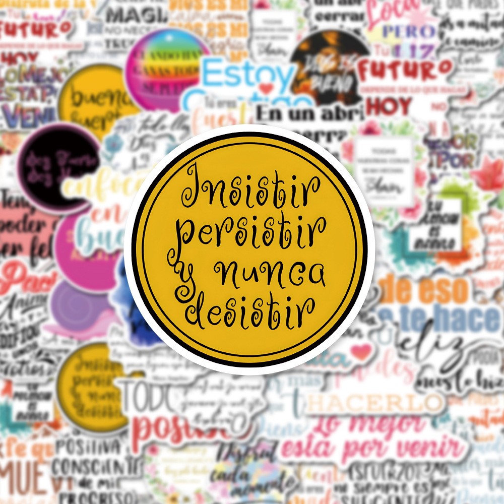 10/30/50 Uds. Frases de texto inspiradoras en español pegatina de dibujos animados DIY teléfono portátil equipaje monopatín pegatinas de grafiti diversión para juguete