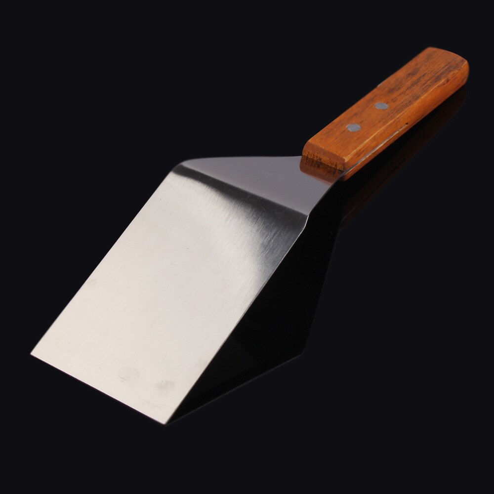 Keuken Bakken Spatel Houten Handvat Grill Turner Rvs Pannenkoek Teppanyaki Bakplaat Schraper Koken Gebruiksvoorwerp