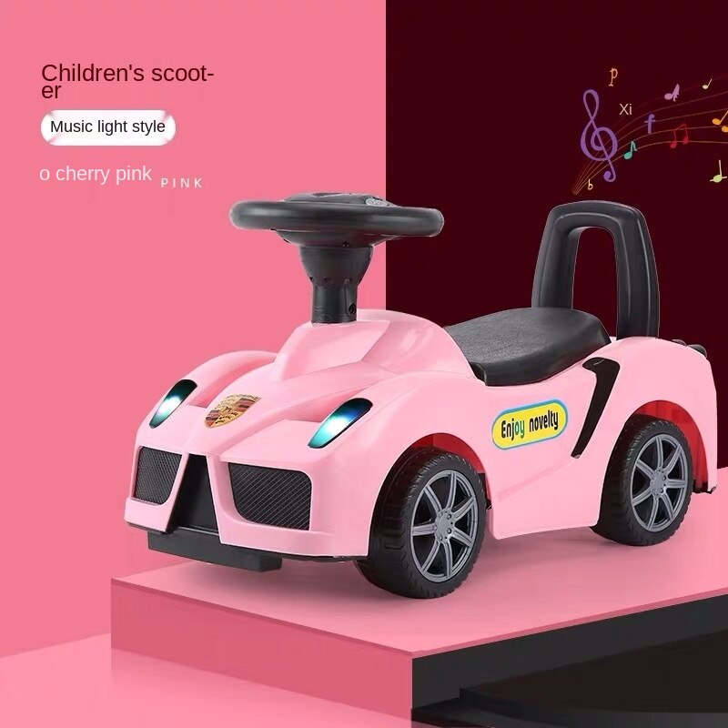 Kinderen Draaien, auto 1-3 Jaar Oude Baby Scooter Vier Belting Lederen Muziek Lichten Lopen Auto Speelgoed Auto: Roze