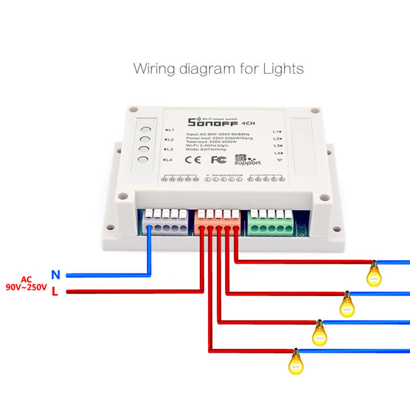 Sonoff 4CH R2 PRO Smart Switch 4 canales 433MHz Wifi Control remoto módulos de automatización inteligente electrodomésticos con Alexa Google Home
