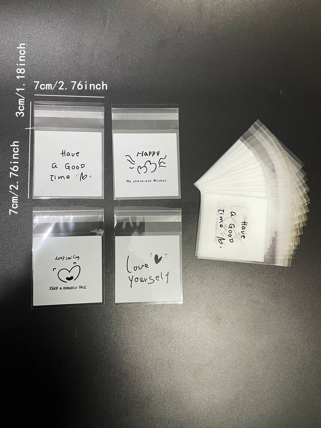 100pcs Lovely Doodle Black And White Small Wrap Opp Self-sealed Bag, Keep Smile, Have A Good Time Pattern Decor Bags