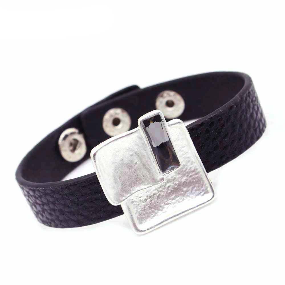 Women Leather Bracelets Crystal LOVE Metal Charm Bohemian Wide Wrap Bracelet Female Party Jewelry: 1