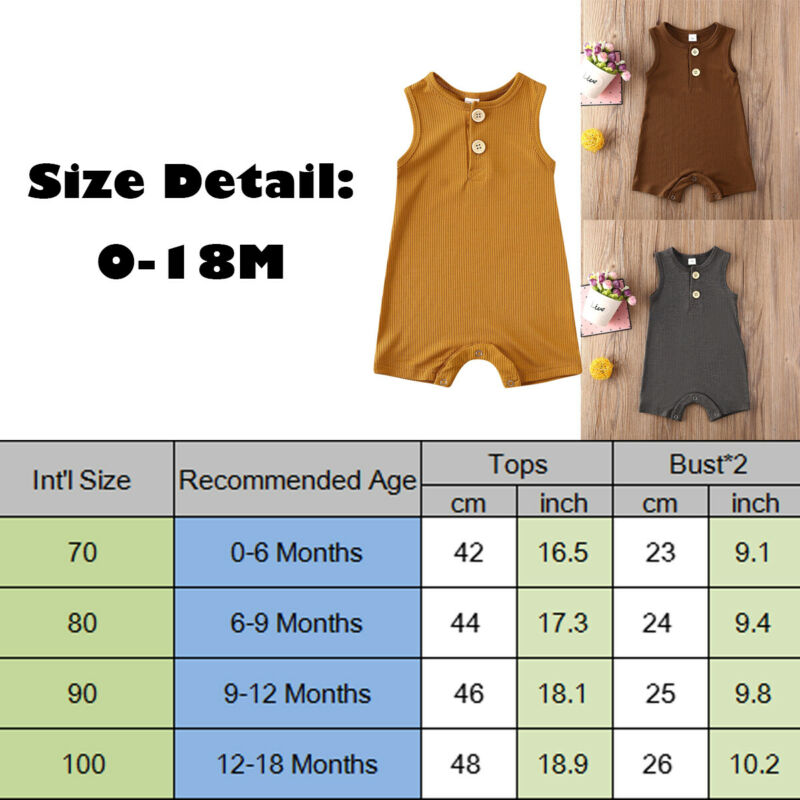 0-18M Summer Newborn Infant Baby Girls Boy Clothes Romper Outfits Sleeveless Cotton Solid Jumpsuit Bodysuit